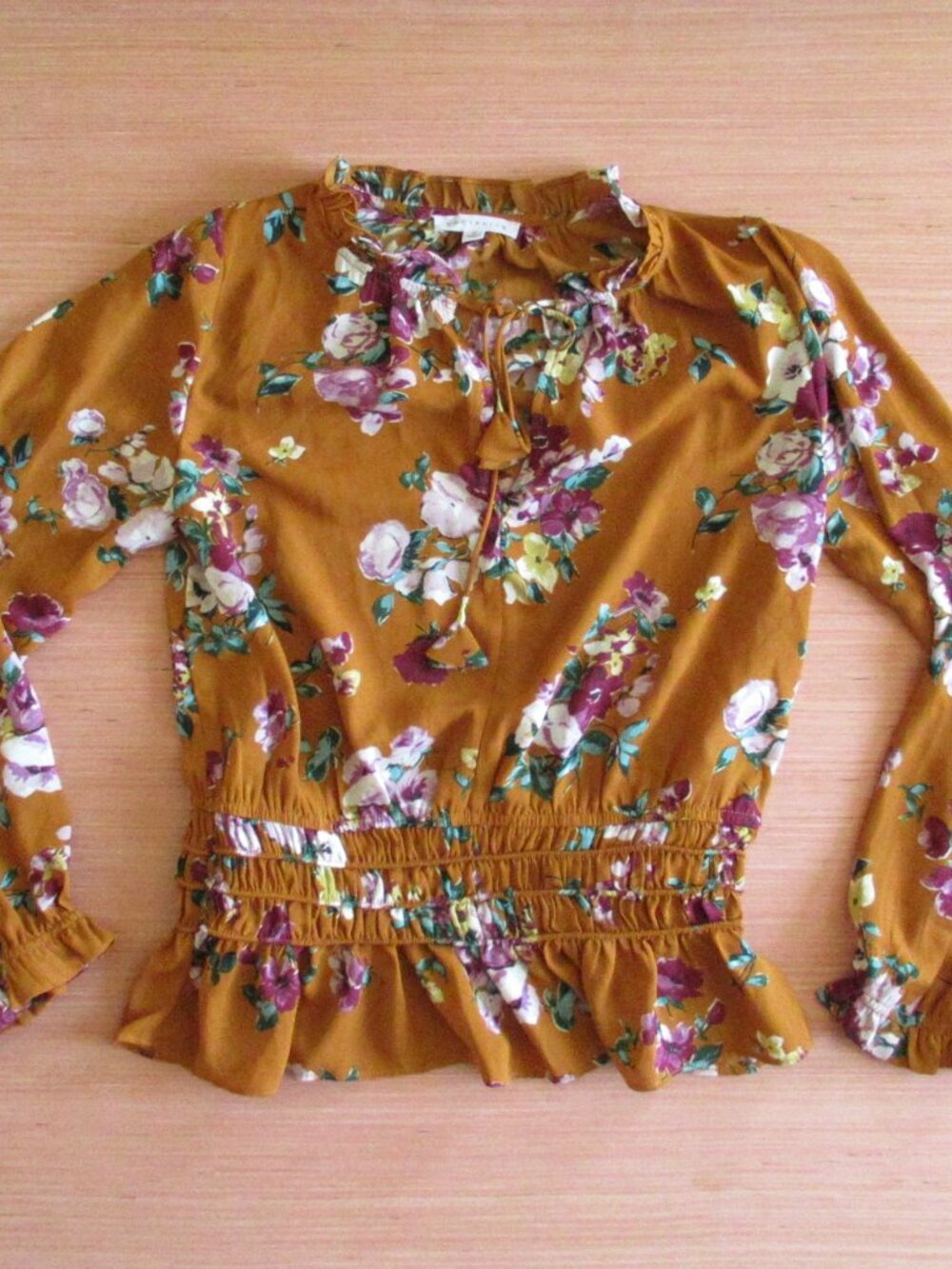 Socialite Floral Peplum Blouse Mustard Yellow Size M